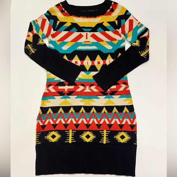 Jessica Simpson Women’s Western Boho Print  Long Sleeve Knit Sweater Dress M - Picture 3 of 16